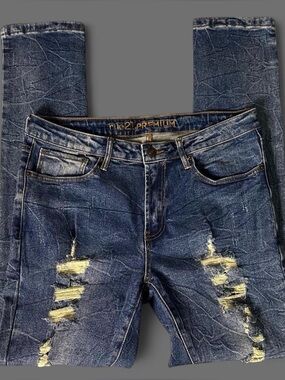 Rue 21 Men's Distressed Dark Blue Skinny Jeans
